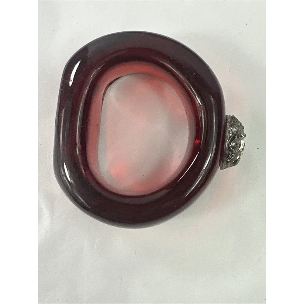 Ruby Red Translucent Resin Napkin Rings Set of 4 Silver Medallion Detail Boxed